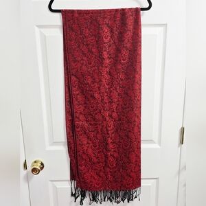 Pashmima Paisley Floral Red Black Scarf Shawl Oversized